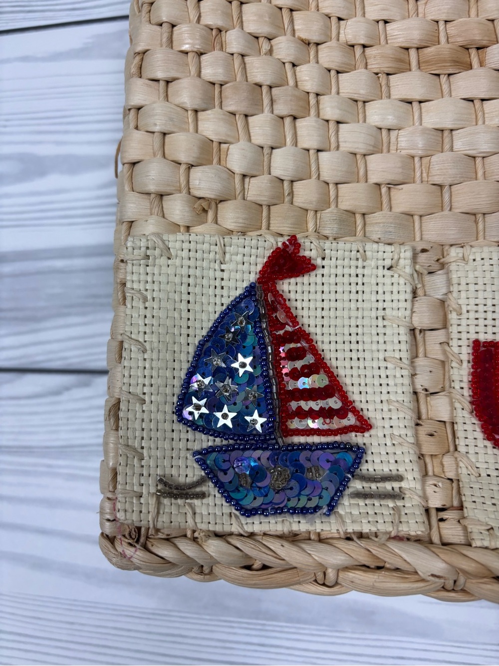 QVC Corn Husk Straw Bag American Flag Fourth of July Purse NWT - Picture 4 of 9